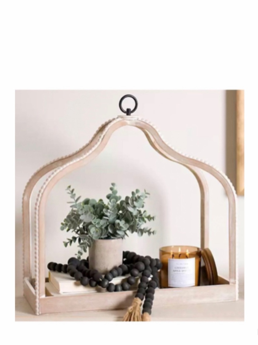 NEW Farmhouse Whitewashed Wood Beaded Open Lantern